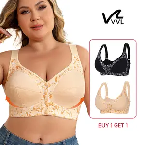 Women's Seamless Plus Size Printed Push-Up Front Closure Bra Wireless Full Coverage Comfortable Breathable Mesh Cup Bra Womenswear