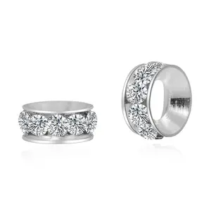 50pcs Grade A Large Hole Crystal Rhinestone Rondelle Beads, Sterling Silver Plated Brass, 8mm, Hole ID 3.5mm, CF5-8