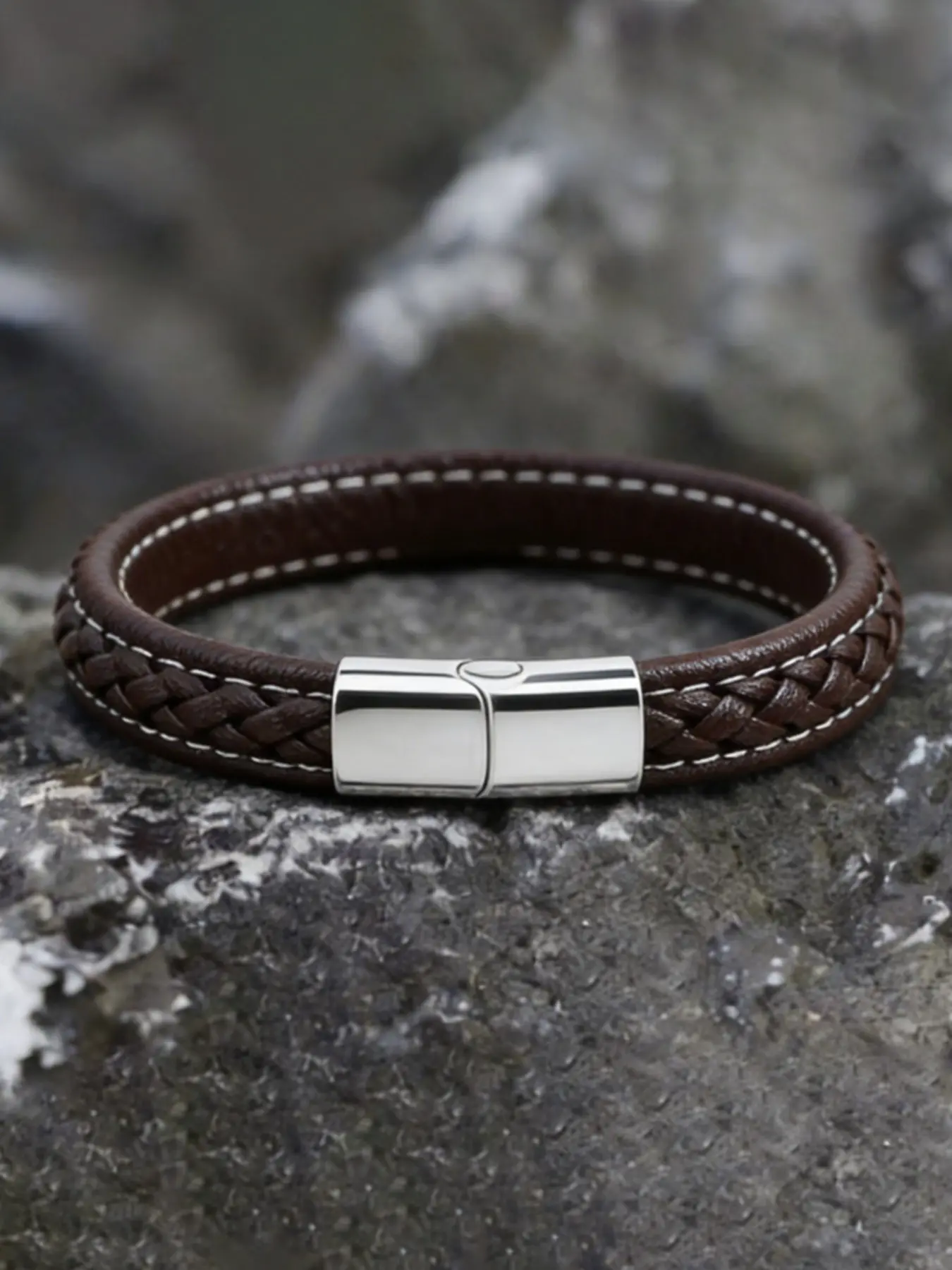Men's Braided Leather Bracelet, Vintage Minimalist Style, Magnetic Buckle Fabric Wristband, Casual Fashion Accessory, Perfect Gift, Braided Bracelets