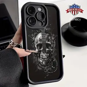 Super Cool Skull Guitar Phone Case for iPhone 16, 15, 14, 13, 12, 11, Plus, Pro, Max,Xsmax. Perfect Birthday Gift for Friends. Stain-Resistant, Stylish, Premium, Gift.