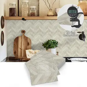 10/20pcs Texture Herringbone Wall Tile Sticker, Strong Adhesive, Easy Removal No Residue, Ideal for Kitchen Bathroom Living Room Decor