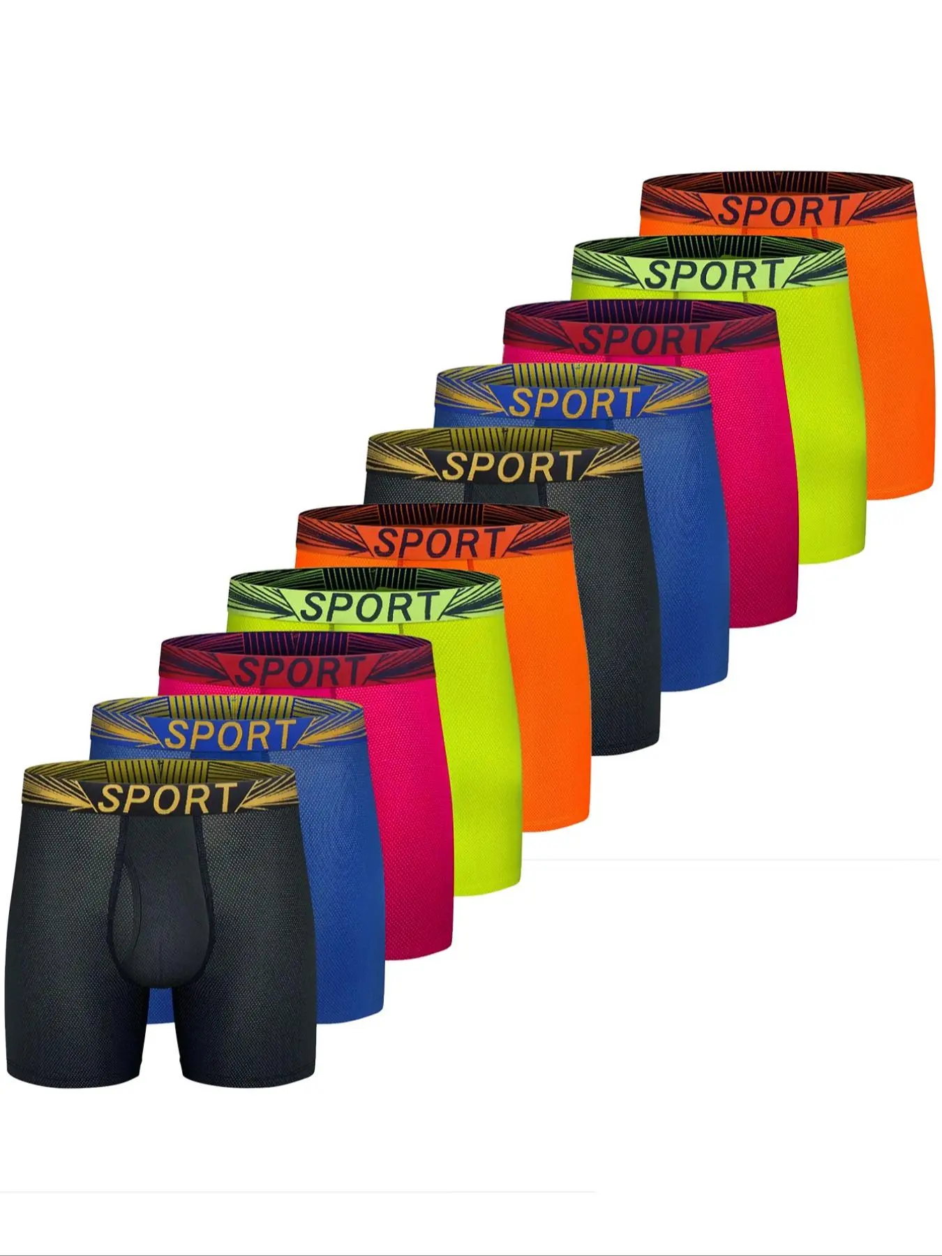 10pcs Men's Performance Boxer Briefs, Athletic Sport Underwear, Mesh Regular Leg, Cool Dry Sweat Wicking Underwear for Men with Fly, All Seasons, Breathable Underwear