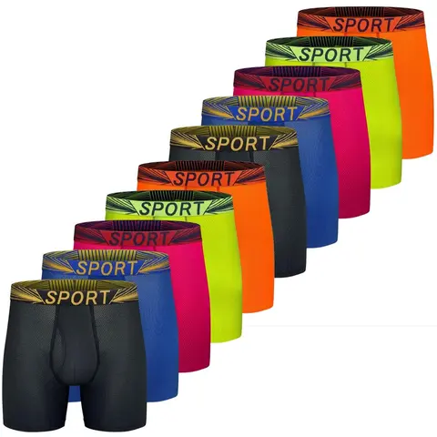 10pcs Men's Performance, Athletic Sport Underwear, Mesh Regular Leg, Cool Dry Sweat Wicking Underwear for Men with Fly, All Seasons, Breathable Quick Dry Underwear