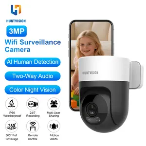 Huntvision Security Camera with AI Human Detection,24/7 Surveillance,Color Night Vision,Two-Way Audio,Remote Control,Baby Pet Monitoring,Waterproof Protection WiFi Camera