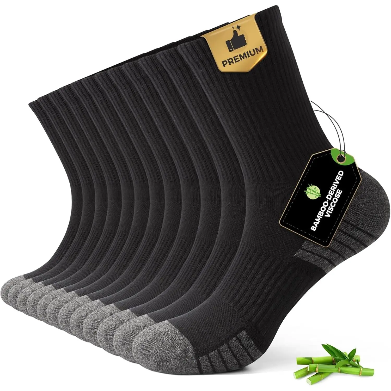 FALARY Men's Crew Athletic Socks, Bamboo Viscose Blend,Cushioned Moisture Wicking, Breathable Arch Support, 6 Pack