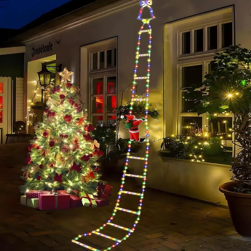 Battery-Powered Static Santa Climbing Stairs Wall Hanging Decoration with Flashing Lights - 8 Modes, Easy Install, Durable Modern ABS, Indoor/Outdoor Christmas Ornament, Ideal Gift Item (Batteries Required), Outdoor/Indoor