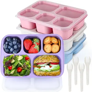5 Compartment Bento Box for Adults 4 Pack, Reusable Stackable Snack Containers