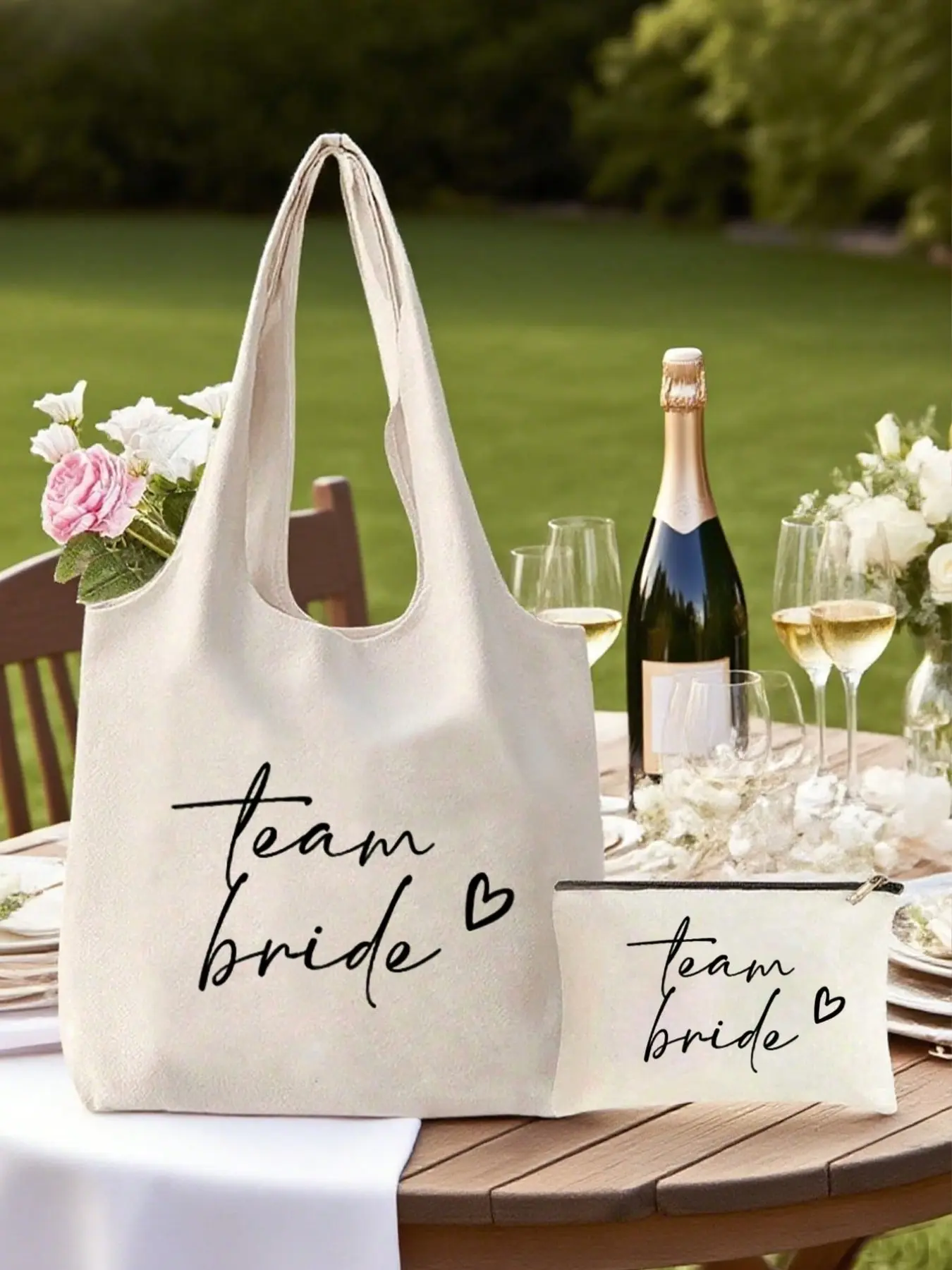 Bride Canvas Tote Bag and Makeup Pouch, Personalized Bride Gift, Perfect for Wedding, Bridal Shower, Engagement, Honeymoon, Best Friend Gift