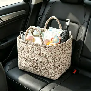 car Storage Basket,Fabric quilted basket for Clothes Toys & Blankets Car Trunk Storage Organizer Backseat  Machine linen basket Washable Large Capacity Woven Design room clutter organization daily use Mother's Day gift teacher appreciation Bag Set