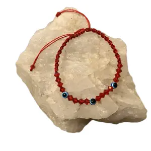 Unisex Minimalist three  red string bracelet with tiny evil eyes