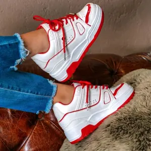 Berry 100% Colombian Shoes Comfortable White & Red Lace-Up Sneakers for Women Footwear Closed Girl Weight