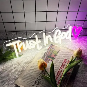 Trust In God Neon Sign, USB Powered Dimmable Spiritual Decor Faith Hope Love Sign LED Neon Light, for Faith Religious Church Prayer Room Living Room Room(15.7 * 3.9 In)