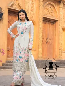 Luxury 3 Piece Ready to Wear White Embroidery Formal Suit By Trendy Fabrics