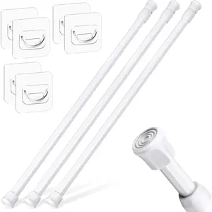 3 Pack Tension Rods 18-28 Inch with 6 Pack Pole Sockets, Tension Curtain Rod Adjustable No Drilling, Small Curtain Rod Adjustable, Curtain Tension Rod for Windows, Cupboard, and Wardrobe