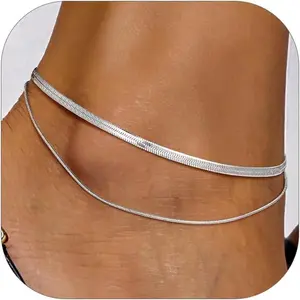 PROSTEEL Ankle Bracelets for Women Waterproof, Layered Stainless Steel Summer Beach anklets, Silver/Gold 8-10.5 Inch Adjustable, Come with Box