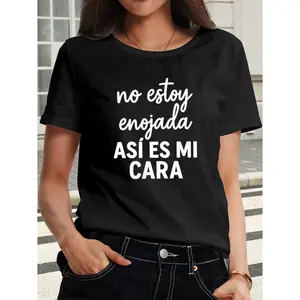 Womens Cotton Crewneck Graphic Tee No Estoy Enojada Asi Es Mi Cara Funny Spanish Slogan Short Sleeve T Shirt Casual Everyday Streetwear Summer Outfit Top