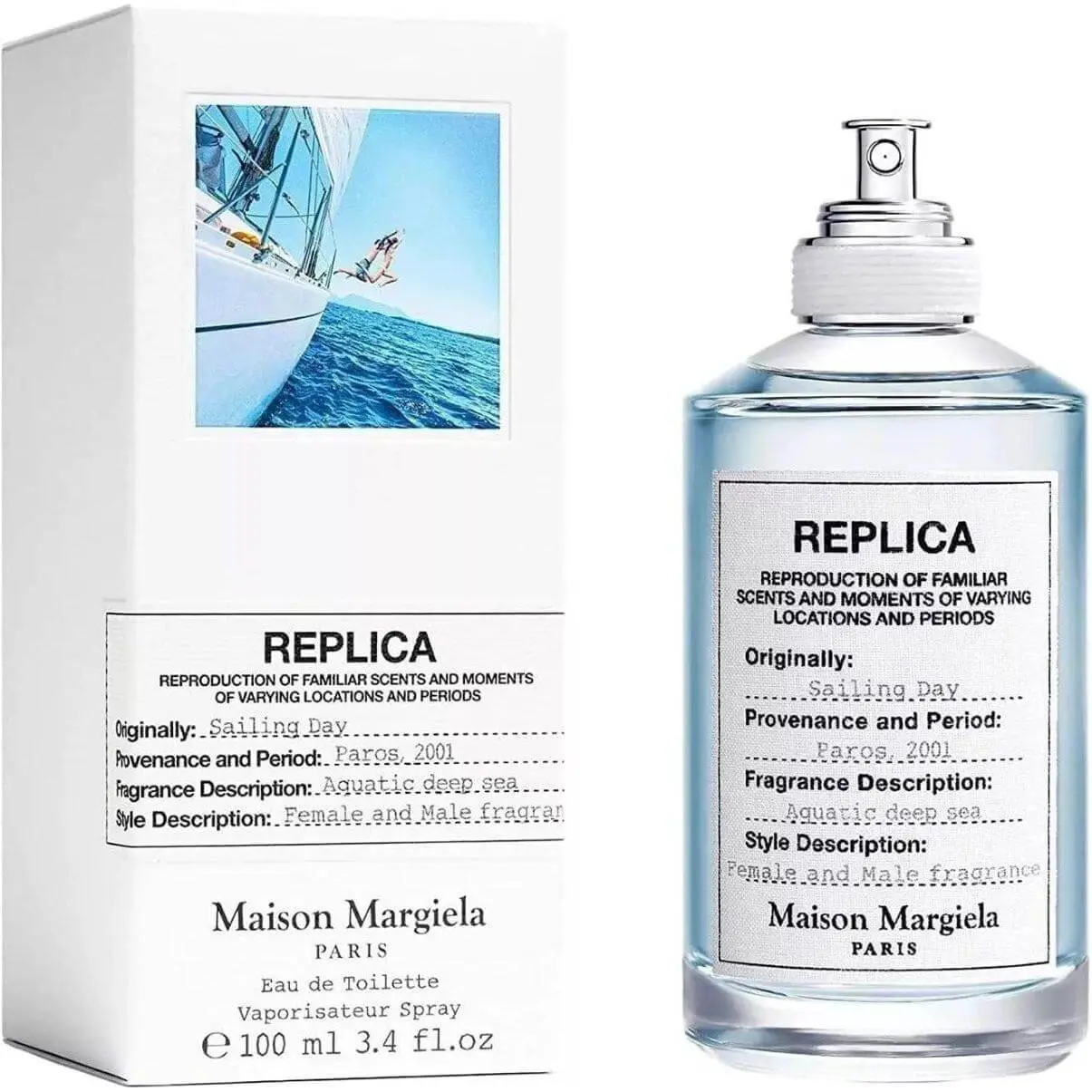 Maison Margiela Replica Sailing Day Eau de Toilette, an Aromatic Floral and Amber Woody Scent with Sea Notes, Unisex Fragrance - 3.4 oz, Amber Woody Perfume, Aromatic Woody Floral
