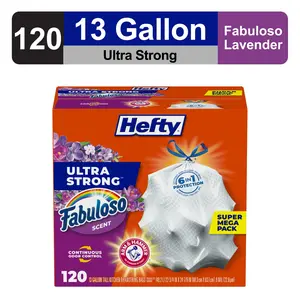 Hefty Ultra Strong 13 gallon Trash Bags, Tall Kitchen Trash Bags, White, Fabuloso Scent, 120 Bags