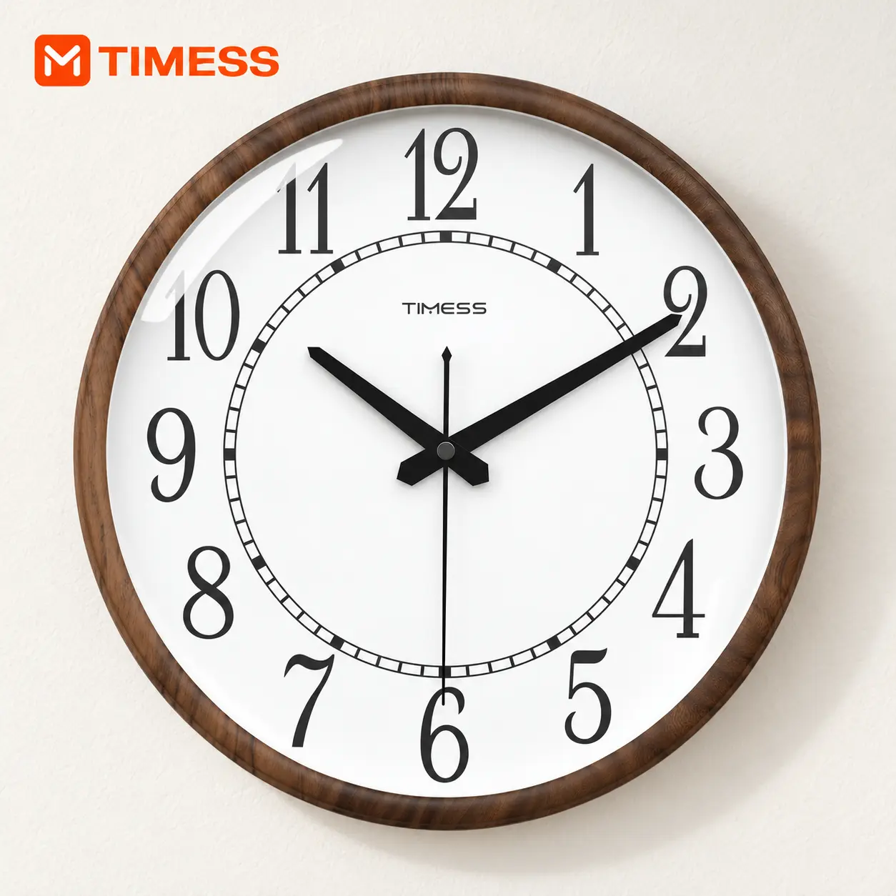TIMESS Wood Grain Wall Clock, Battery Operated Analog Clock with Large Numbers,glass,Lighted Number wall clocks,Sleep Monitoring alarm clocks,Large Circular Statement alarm clocks,Glowing-In-The-Dark wall clocks,Chrome alarm clo,Wooden Design alarm,silent