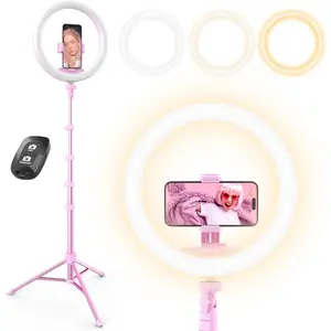 12" Selfie Ring Light with 62" Extendable Tripod Stand & Remote, LED Light with Phone Holder For Video Recording, Makeup, Content Creation.Compatible With Phone, Camera & Webcam (Pink)