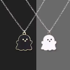 【PANG Jewelry】Goth Boo Ghost Matching Necklace Set Black and White Couple Best Friend Pendant Edgy Cute Mother Daughter Jewelry Gift