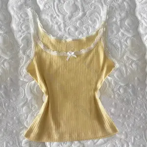 Aesthetic solid color lace women's Camis suit emo girls sexy slim mini shorts Y2K vintage casual cute bow crop tops streetwear