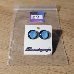 12mm Blue Gradient W/ Rain Drops Straight Post Earrings