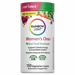 Rainbow Light Womens Multivitamin One + | 150 Caplets | Supports Cellular Energy & Antioxidant Health | Real Food Nutrients, Digestive Enzymes & Probiotics | with Vitamins C, D, and Zinc