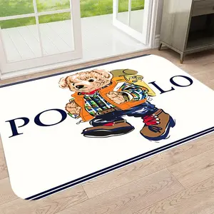 High-End Printed Durable Door Mat, Decorative Rug Mat, Bear Camping Design, Living Room Decor Rug, Suitable for Bedroom, Bathroom, Kitchen, Laundry Room