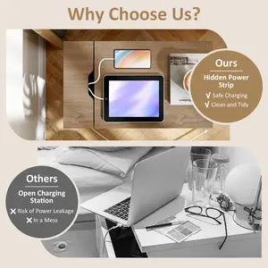 COSTWAY - Flip Top End Table with Charging Station USB Ports Outlets and Drawer-Natural