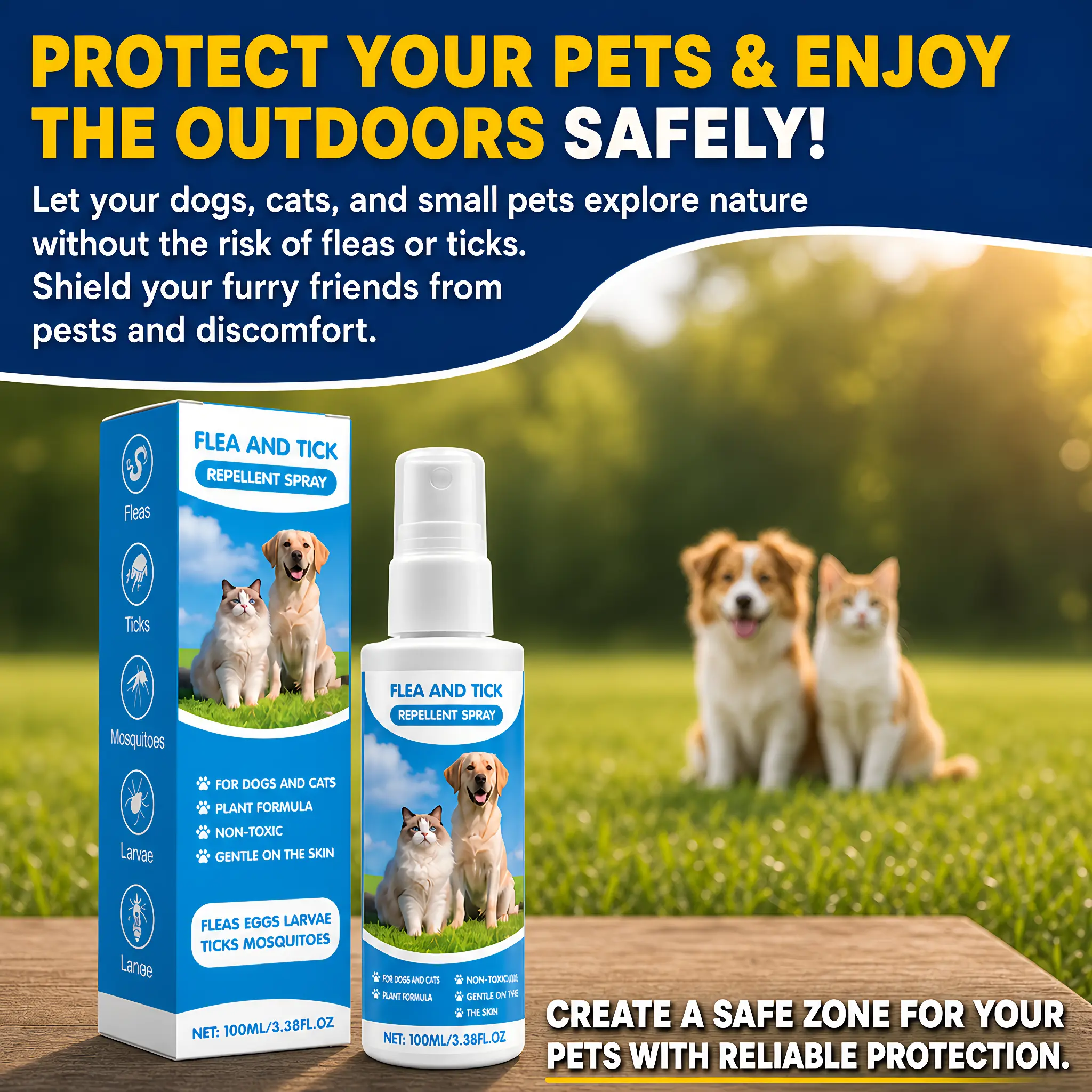Natural Plant Pet Flea & Tick Spray Gentle Mosquito Repellent for Dogs Cats Puppies Kittens Safe for Puppies Pregnant Pets