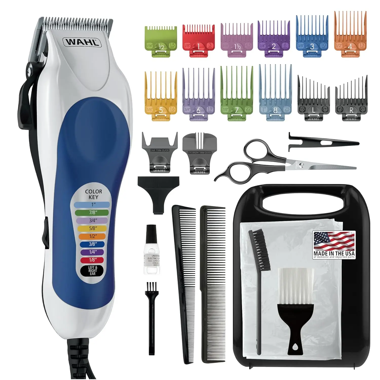 Wahl Clipper USA Color Pro Complete Haircutting Kit with Easy Color Coded Guide Combs - Corded Clipper for Hair Clipping & Grooming Men, Women, & Children - Model 3029694