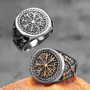 Viking Pirate Ax Retro Totem Stainless Steel Mens Rings Punk Trendy for Male Boyfriend Biker Jewelry Creativity Gift Wholesale Vintage Creative