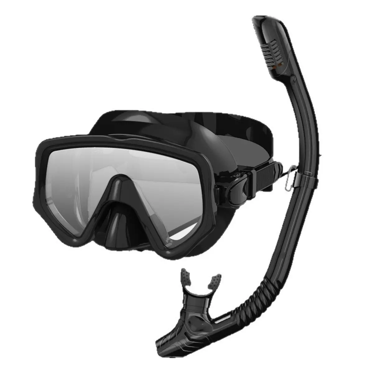 Black Single-Lens Diving Mask and Snorkel Set - Easy-Breathing Tube, Enhanced Underwater Visibility - for Spearfishing - Beginners & Experienced Divers, Diving Masks