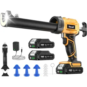 Electric Caulking Gun, Cordless Caulking Gun w/ 2 Batteries, 9Pcs Silicone Caulking Tools, 4 Adjustable Speeds, LED Light, 10OZ/300ML Caulk Gun Drip-Free Adhesive for Filling, Sealing