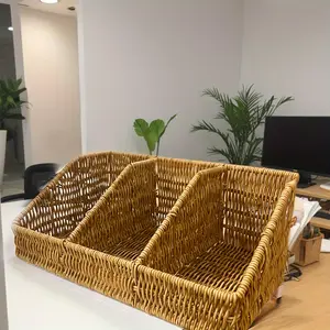 Nordic Style Simulated Rattan Basket for Storing for Cosmetics And Small Items, Plastic Woven Storage Tray - Versatile Organizer for Tables And Dressing Tables, Shelf Baskets