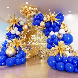 Royal Blue and  Balloon Arch Garland Kit 153 count with , 22 18 12 10 5in Different Size Navy Blue  White Balloons for  Shower Birthday Anniversary  Year Party Decorations