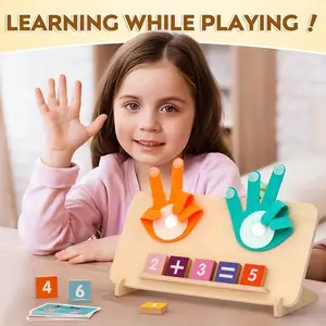 Finger Counting Math Toys Wooden Math Board Montessori Learning Toys Educational Math Manipulative Blocks Number Counting Blocks Kid Activity for Toddlers 2-5 Interactive Play