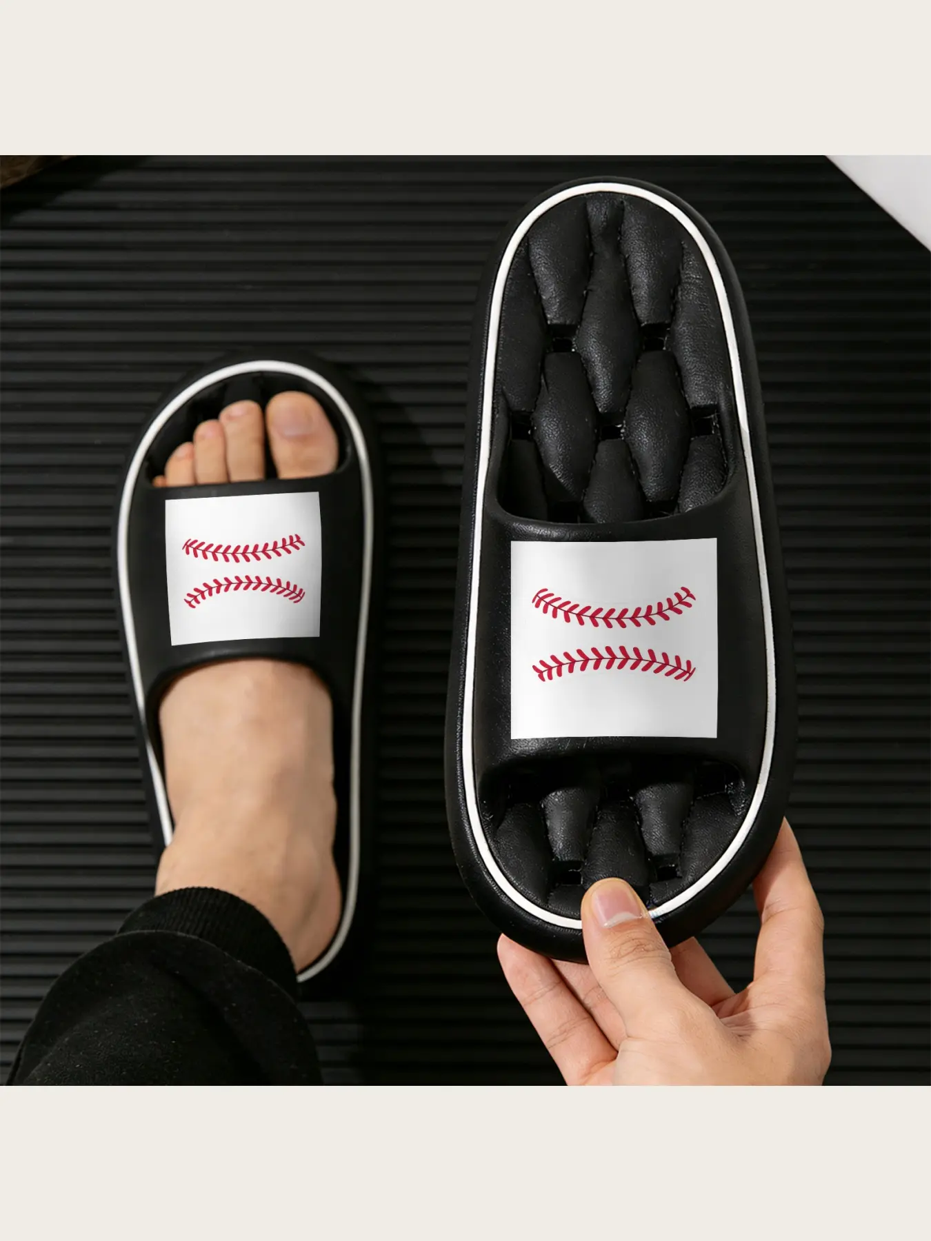 Baseball Stitch Pattern Slippers for Men Women Comfortable Indoor Home Non-Slip Soft Sole Casual House Shoes Sports Fan Gift Lightweight Breathable Footwear