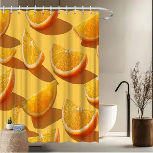 1pcs Fruit Theme Bath Curtain-2D Flat Orange Slice with Sunlight Background Print Shower Curtain Stylish Home Bathroom Decor 70.8x70.8 inches