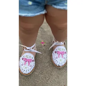 Coquette 3D- white Embroidered Lace Up Huaraches Casual Walking Shoes