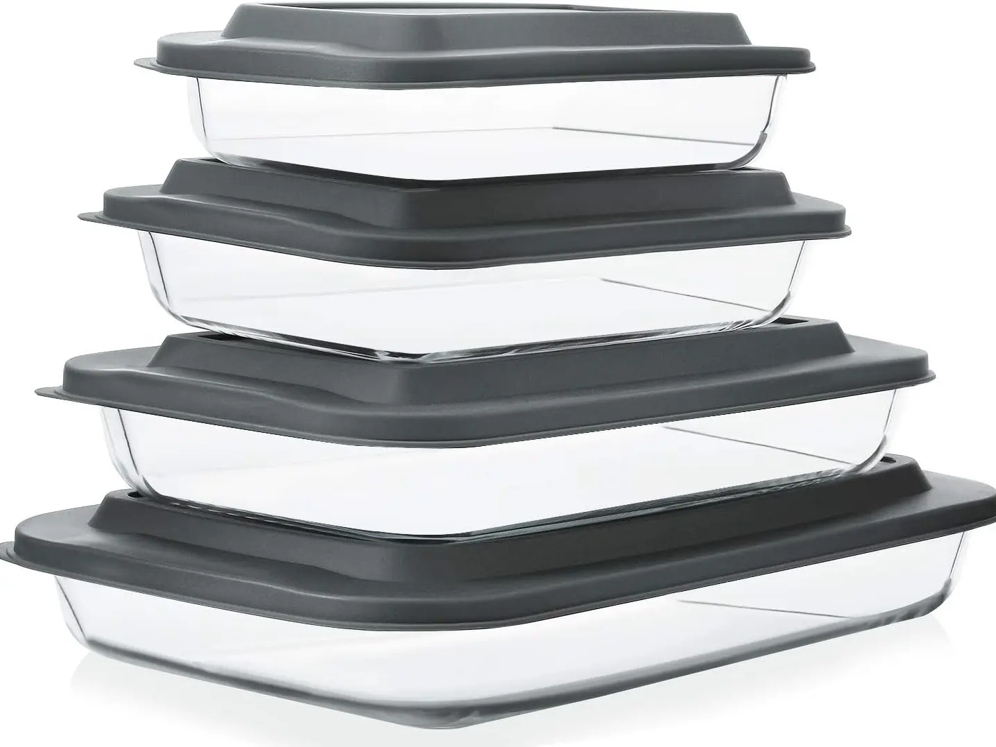 8-Piece Deep Glass Baking Dish Set with Plastic lids,Rectangular Glass Bakeware Set with Lids, Baking Pans for Lasagna, Cooking, Kitchen, Dishwasher