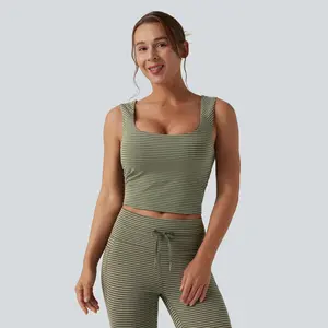 Halara Square Neck Stripe Cropped Workout Tank Top