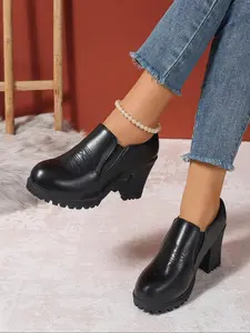 Women's Fashionable Solid Color Ankle Boots, Casual Comfortable Thick Sole Boots for Daily Wear, Female All-match Trend Shoes for Daily Wear, Girl