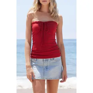 John Galt Women's Red Amelia Cinched Tube Top