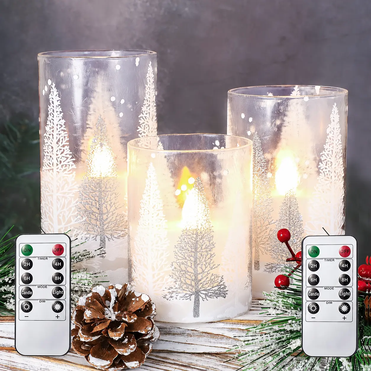 3Pcs Christmas Flameless Candle Lights, With 2 Remote Timer,Holiday Decorative LED Candles, Flickering 3AA Battery Powered Pillar Candles  Suitable As Home Decoration For Christmas, Halloween, Easter, Etc.