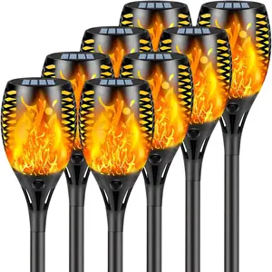 Upgraded 8 Pack Super Larger Size Solar Flame  Extra Bright Tiki Lights Outdoor Decorative with Flickering Flame, Solar Outdoor Lights  for Garden Pathway Yard Party, Auto On and Off