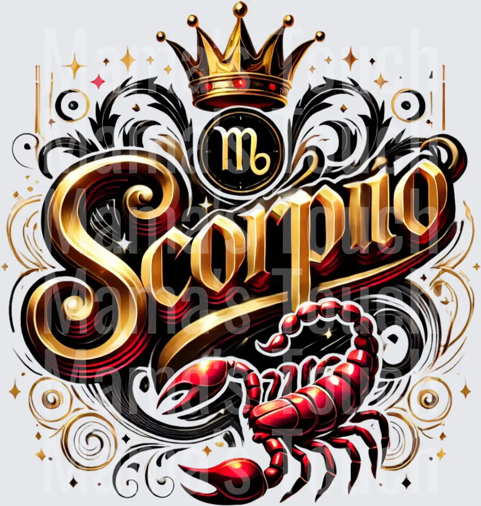 Scorpio Zodiac Sign with Golden Crown and Red Scorpion