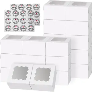 Gift Bakery Boxes 3.39'x3.39'x2.48' Cookie Boxes with Window for Chocolate Covered Strawberries, Desserts, Cookies, with Stickers