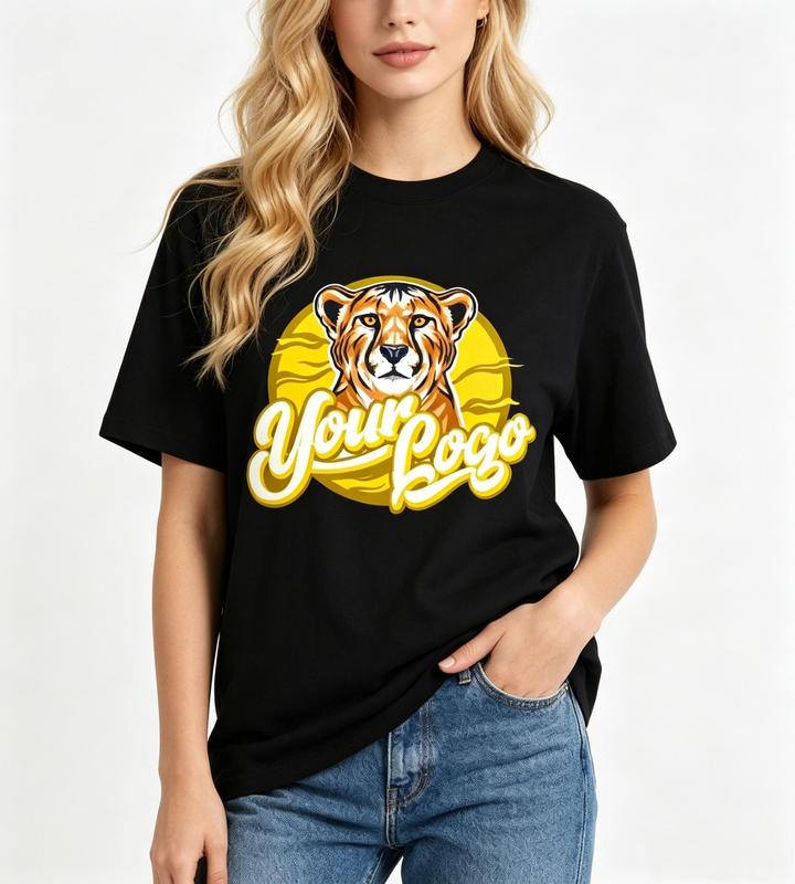 Women's Pure Cotton Retro Look Vintage Cheetah Wild Animal Graphic T-Shirt - Black, Retro Sunset Print, Short Sleeve, Breathable Crew Neck, Fitted Cut Casual Top